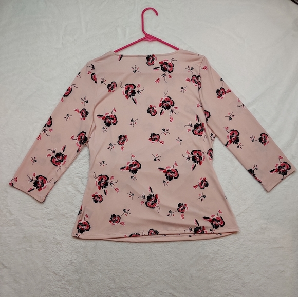 Liz Claiborne Career Long Sleeve Pink Black Floral Blouse Size M - Picture 8 of 8